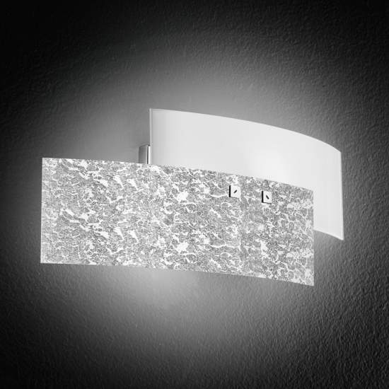 Applique Contemporanea Lara Metallo Cromo E Vetro Foglia Argento 2 Luci E14 LARA-A-P-ARG
