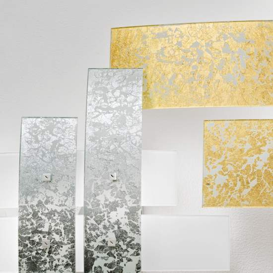 Applique Contemporanea Lara Metallo Cromo E Vetro Foglia Argento 2 Luci E14 LARA-A-P-ARG