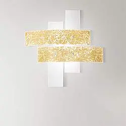 Plafoniera Contemporanea Lara Metallo Cromo E Vetro Foglia Oro 4 Luci E27 91Cm