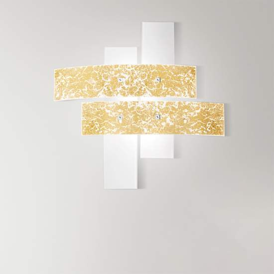 Plafoniera Contemporanea Lara Metallo Cromo E Vetro Foglia Oro 4 Luci E27 91Cm LARA-P-G-ORO