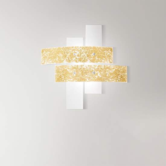 Plafoniera Contemporanea Lara Metallo Cromo E Vetro Foglia Oro 2 Luci E27 70Cm LARA-P-M-ORO