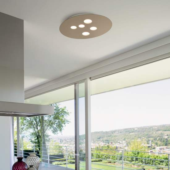 Plafoniera Moderna Luna Metallo Bianco E Alluminio Tortora 5 Luci Gx53 LUNA-P-M-T