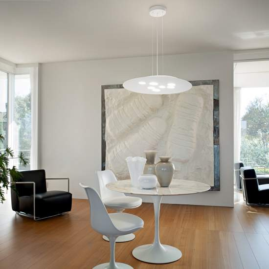 Sospensione Moderna Luna Metallo E Alluminio Bianco 7+3 Luci Gx53 Biemissione LUNA-S-B