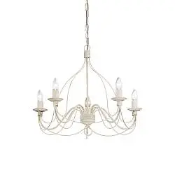 Lampadario Shabby Chic-Provenzale Corte Metallo Bianco 5 Luci E14