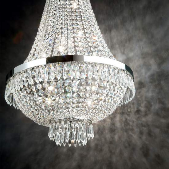 Lampadario Classico Caesar Metallo-Cristallo Cromo 9 Luci G9 3W 3000K Luce Calda 041827