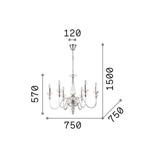Lampadario Classico Doge Vetro Trasparente 6 Luci E14 044422