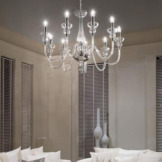 Lampadario Classico Doge Vetro Trasparente 9 Luci E14 044453