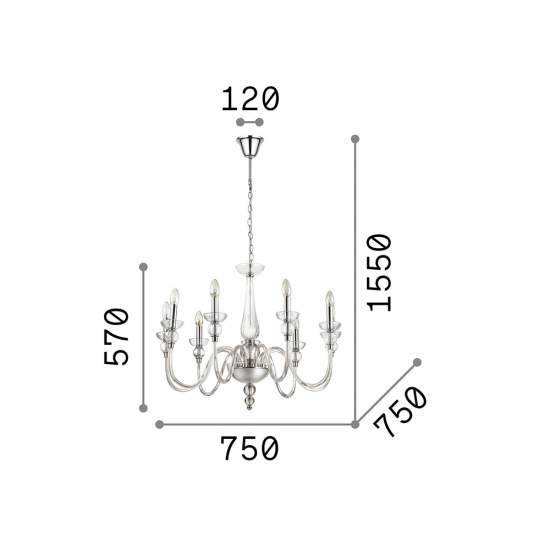 Lampadario Classico Doge Vetro Trasparente 9 Luci E14 044453