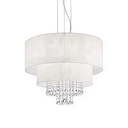 Lampadario Classico Opera Vetro,Tessuto,Cristalloistallo Bianco 6 Luci E27