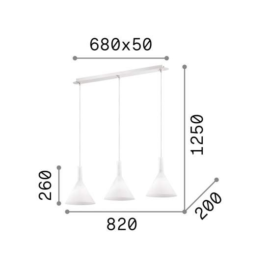 Sospensione Moderna Cocktail Vetro Bianco 3 Luci E14 074245