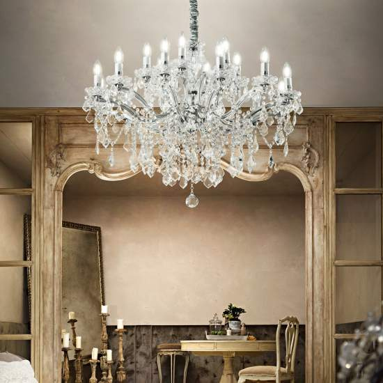 Lampadario Classico Florian Metallo-Cristallo Cromo 18 Luci E14 075150
