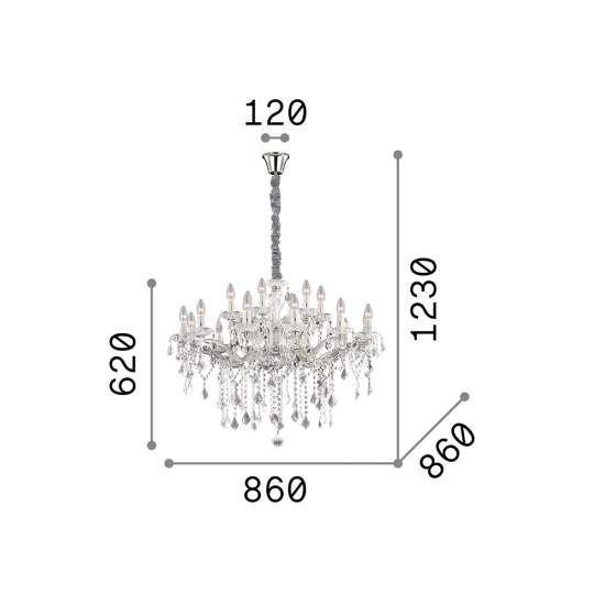 Lampadario Classico Florian Metallo-Cristallo Cromo 18 Luci E14 075150