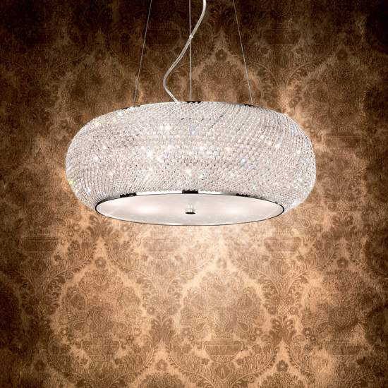 Sospensione Contemporanea Pasha' Metallo-Cristallo Cromo 6 Luci E14 082158