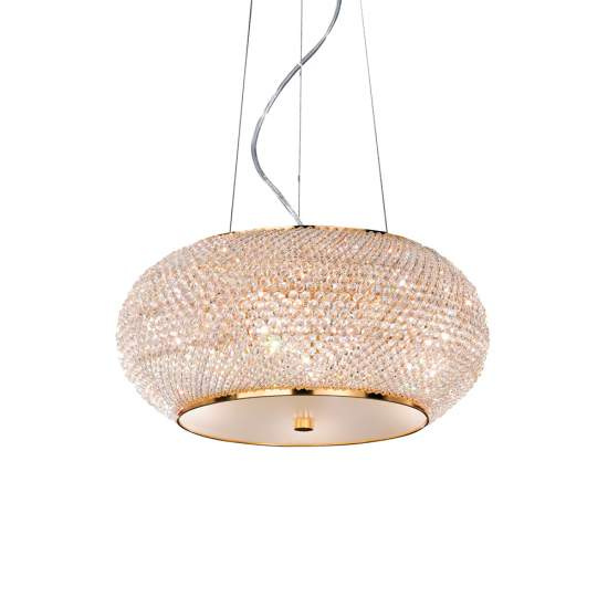 Sospensione Contemporanea Pasha' Metallo-Cristallo Oro 6 Luci E14 082172