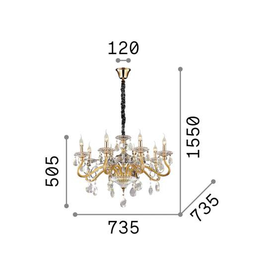 Lampadario Classico Negresco Metallo-Cristallo Oro 8 Luci E14 087764