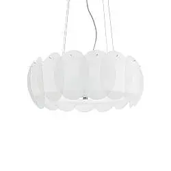 Sospensione Moderna Ovalino Vetro Bianco 8 Luci E27