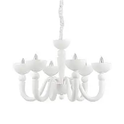 Lampadario Shabby Chic-Provenzale Bon Bon Metallo Bianco 6 Luci
