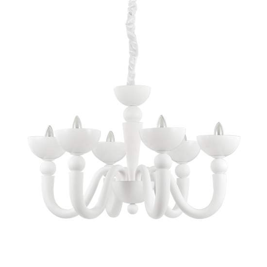 Lampadario Shabby Chic-Provenzale Bon Bon Metallo Bianco 6 Luci 093994