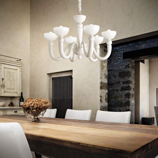 Lampadario Shabby Chic-Provenzale Bon Bon Metallo Bianco 8 Luci 094007