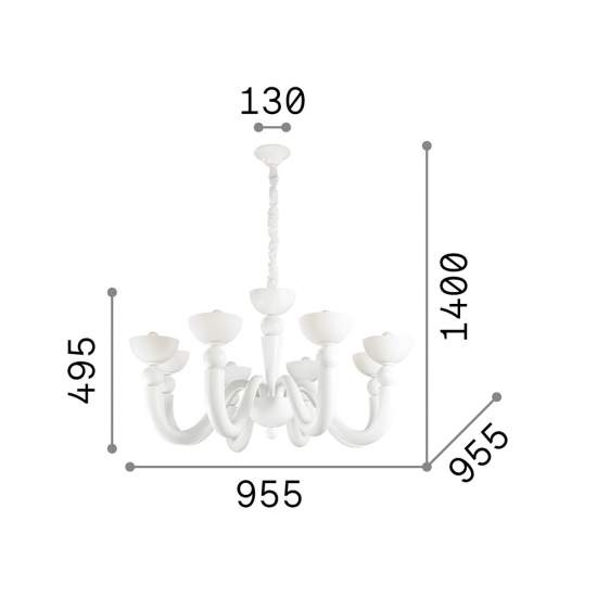Lampadario Shabby Chic-Provenzale Bon Bon Metallo Bianco 8 Luci 094007