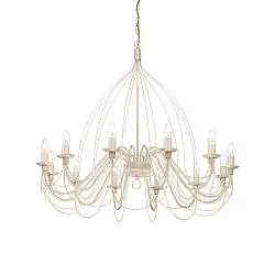 Lampadario Shabby Chic-Provenzale Corte Metallo Bianco 12 Luci E14