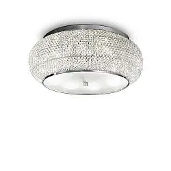 Plafoniera Contemporanea Pasha' Metallo-Cristallo Cromo 10 Luci E14