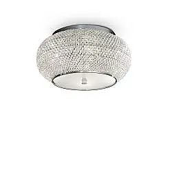 Plafoniera Contemporanea Pasha' Metallo-Cristallo Cromo 6 Luci E14