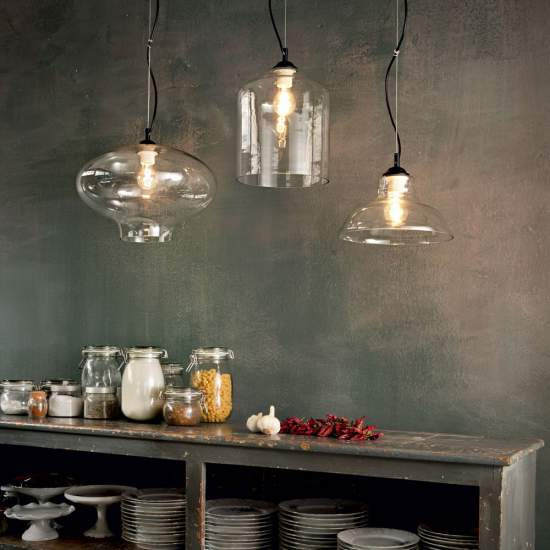 Sospensione Vintage-Decò Bistro' Metallo Trasparente 1 Luce E27 D24 112305