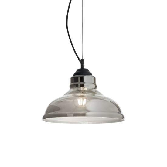 Sospensione Vintage-Decò Bistro' Metallo Fumè 1 Luce E27 D28 112343