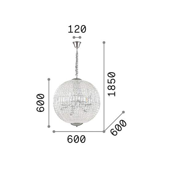 Sospensione Moderna Luxor Metallo-Cristallo Cromo 12 Luci G9 3W 3000K Luce Calda 116235