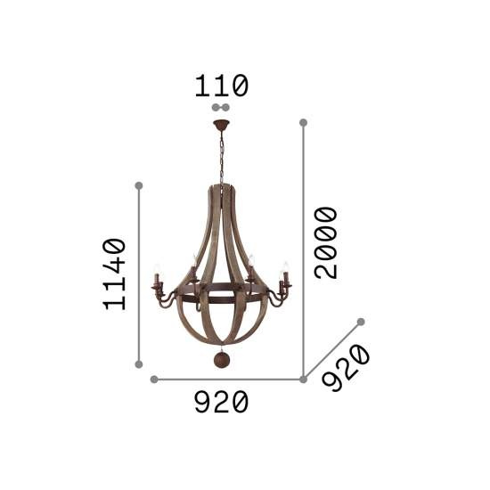 Sospensione Rustica-Country Millennium Legno Marrone 8 Luci E14 129709
