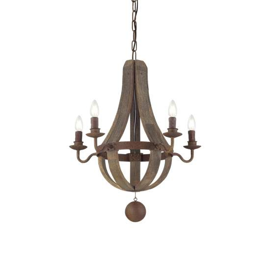 Sospensione Rustica-Country Millennium Legno Marrone 5 Luci E14 129921