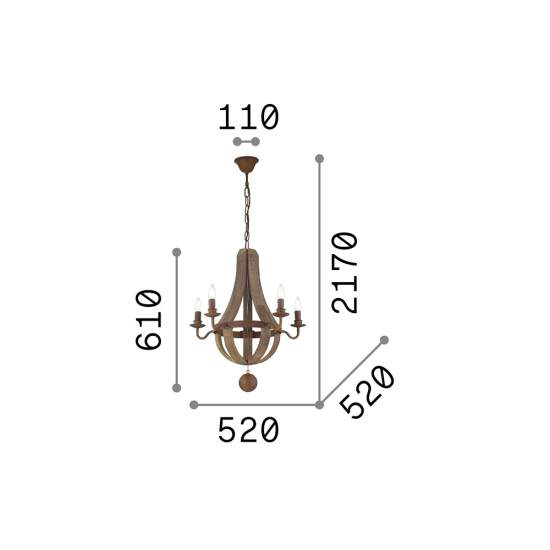 Sospensione Rustica-Country Millennium Legno Marrone 5 Luci E14 129921