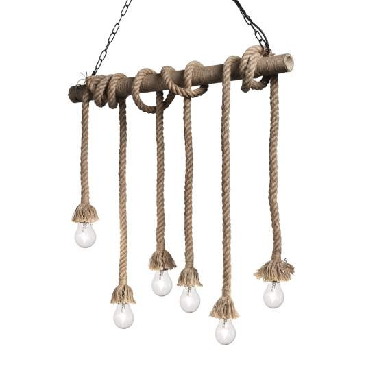 Sospensione Rustica-Country Canapa Metallo Marrone Tessuto Marrone 6 Luci E27 134826