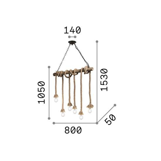 Sospensione Rustica-Country Canapa Metallo Marrone Tessuto Marrone 6 Luci E27 134826