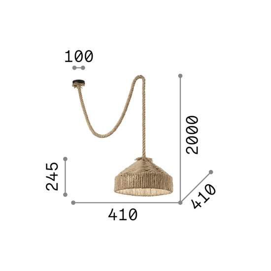 Sospensione Rustica-Country Canapa Metallo Marrone Tessuto Marrone 1 Luce E27 134833
