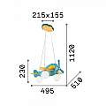 Lampadario Contemporaneo Avion Legno Azzurro 3 Luci E14 136325