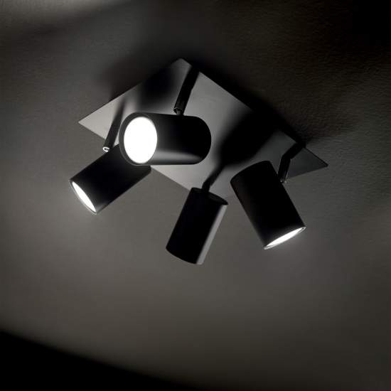 Plafoniera Moderna Spot Metallo Nero 4 Luci Gu10 156781