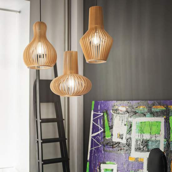 Sospensione Industrial-Minimal Citrus-3 Legno Marrone 1 Luce E27 159867