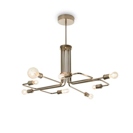 Sospensione Industrial-Minimal Triumph Metallo Ottone 8 Luci E27 160269