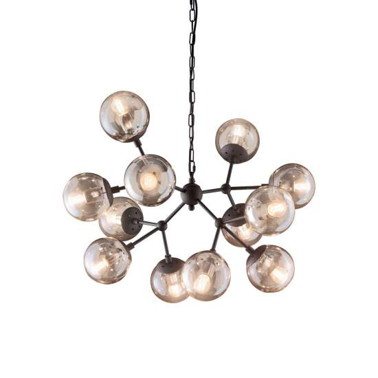 Sospensione Industrial-Minimal Kepler Metallo Nero 12 Luci E27 162201