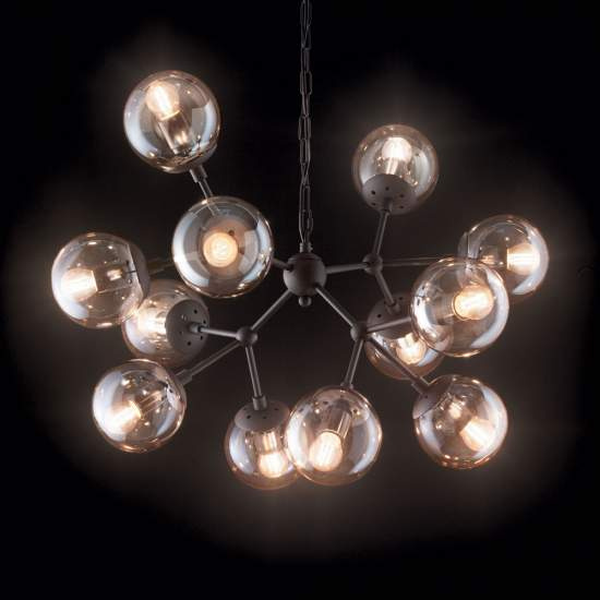 Sospensione Industrial-Minimal Kepler Metallo Nero 12 Luci E27 162201