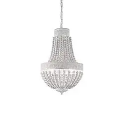 Lampadario Shabby Chic-Provenzale Monet Legno Bianco 5 Luci E14