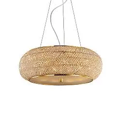 Sospensione Contemporanea Pasha' Metallo-Cristallo Oro 14 Luci E14