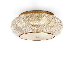 Plafoniera Contemporanea Pasha' Metallo-Cristallo Oro 14 Luci E14