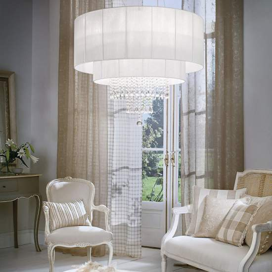 Lampadario Classico Opera Vetro,Tessuto,Cristalloistallo Bianco 10 Luci E27 165011