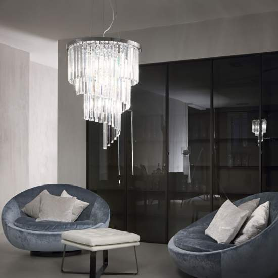 Sospensione Contemporanea Carlton Metallo-Cristallo Cromo 12 Luci E14 166247