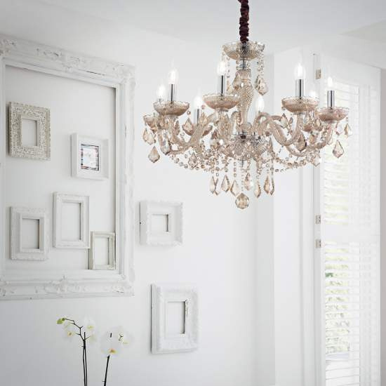 Lampadario Classico Rose Metallo-Cristallo Ambra 8 Luci E14 166889