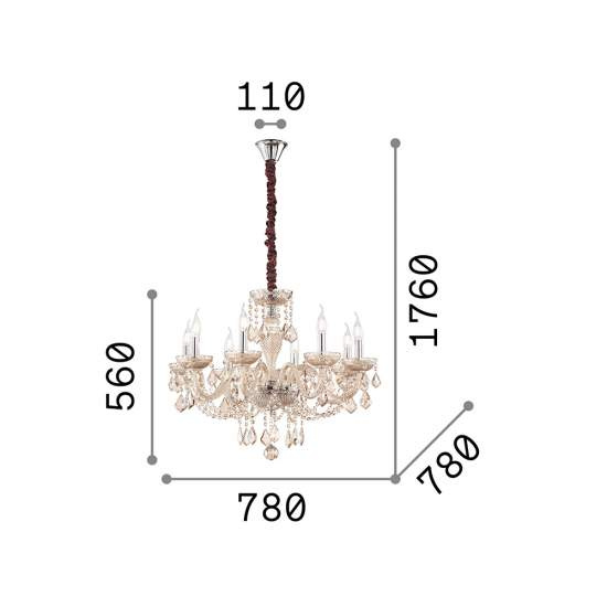 Lampadario Classico Rose Metallo-Cristallo Ambra 8 Luci E14 166889