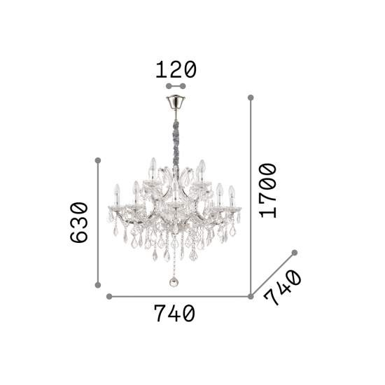 Lampadario Classico Napoleon Metallo-Cristallo Cromo 12 Luci E14 167251